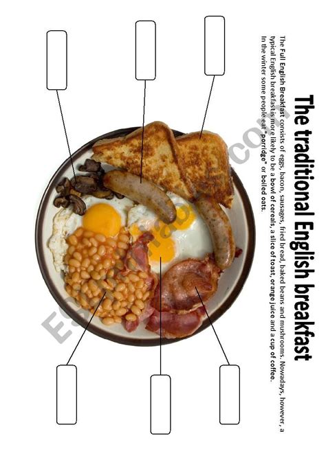 Traditional English Breakfast ESL Worksheet By Elisacri