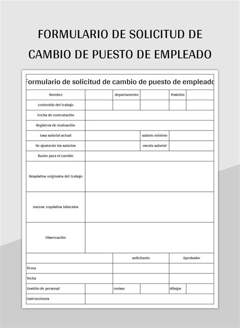 Plantilla De Formato Excel Formulario De Solicitud De Cambio De Puesto