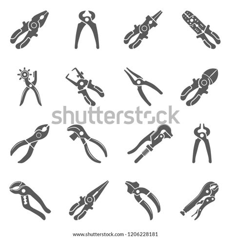 Black Icons Sixteen Different Types Pliers เวกเตอรสตอก ปลอดคา