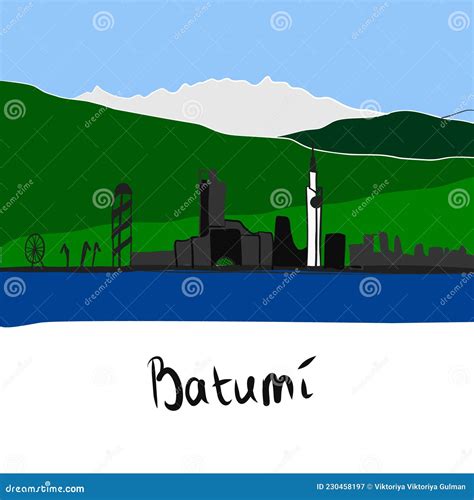 Batumi Skyline Flat Vector Illustration Sea View CartoonDealer