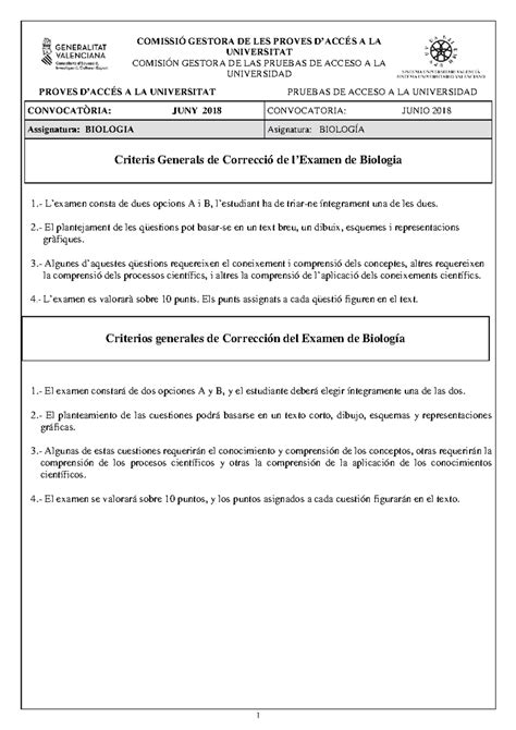 PAU Biología Junio 2018 COMISSIÓ GESTORA DE LES PROVES DACCÉS A LA