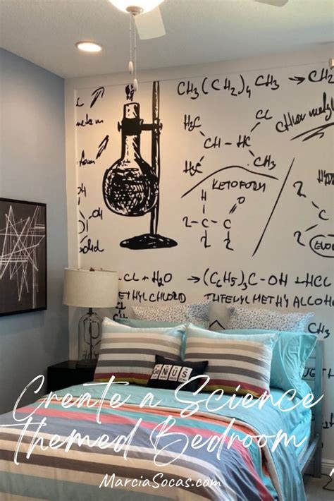 Bedroom With Molecular Formulas And Beakers Design On The Wall And