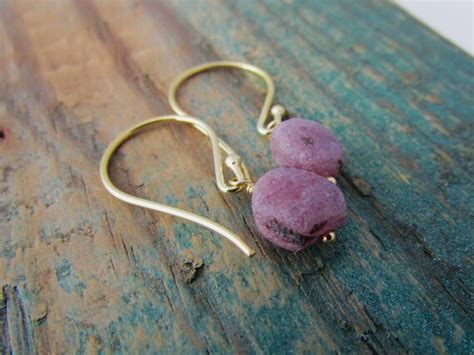 Raw Ruby Earrings rough tumbled ruby gemstone by twobadcats