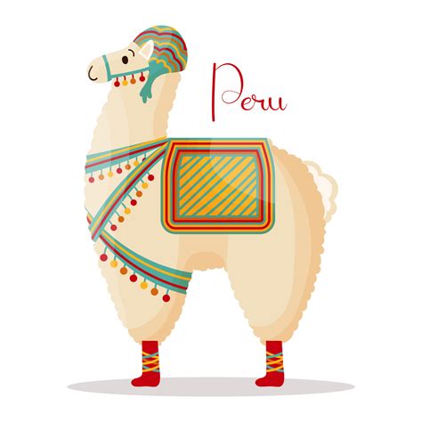 Cute Llama In A Hat With A Saddle Mexican Alpaca Symbol Of Mexico And