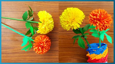 How to Make Marigold Paper Flower | Paper Flower | DIY Crafts | Stick Marigold Flowers - YouTube