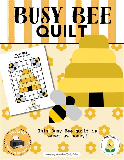 QUILT PATTERN, Bee Quilt, Simple Beginner Quilt Pattern, Digital Download, Printable Pattern ...