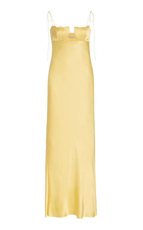 Anna October Tulip Satin Maxi Dress In Yellow Lyst Uk