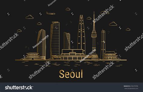 Modern Seoul City Line Art Golden Stock Vector Royalty Free