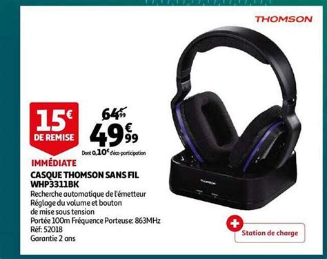 Offre Casque Thomson Sans Fil Whp3311bk Chez Auchan