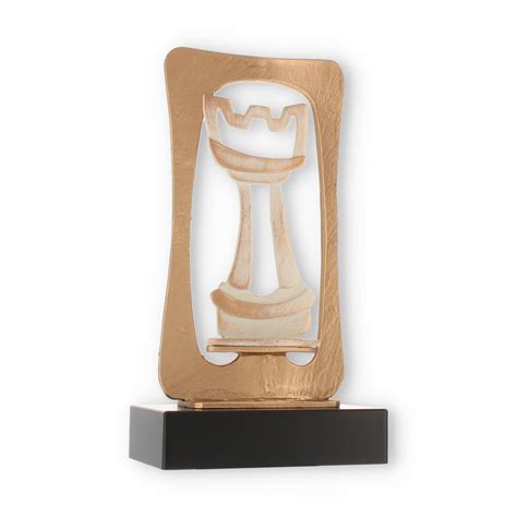 Pokal Zamakfigur Frame Schachfigur gold weiß auf schwarzem Holzsockel