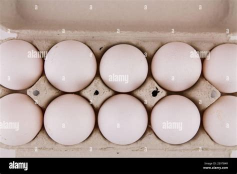 A Fresh Raw Chicken Eggs In A Cardboard Tray On A White Background