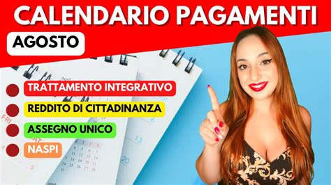 Pagamenti Agosto Rdc In Anticipo Naspi Assegno Unico Ex