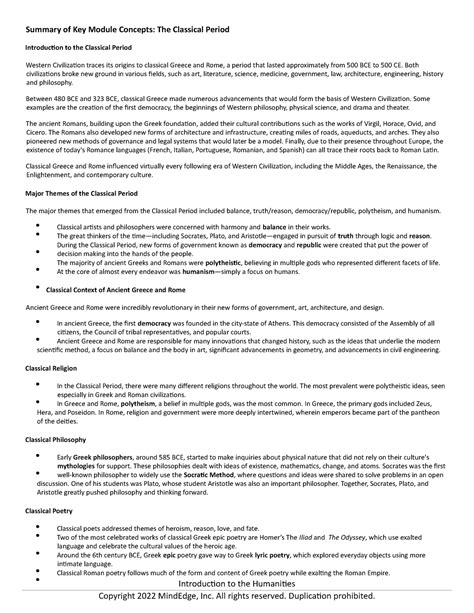 Key Module Concepts The Classical Period Summary Of Key Module