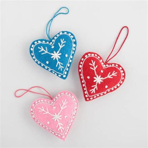 Felted Wool Scandi Heart Ornaments Set Of 3 V2 Heart Ornament Christmas T Decorations