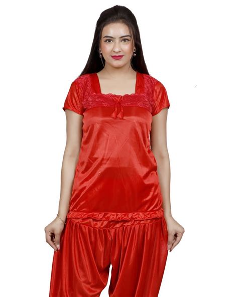 Satin Solid Ladies Red Night Suit Semi Stretchable At Rs 200 Set In New Delhi