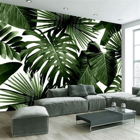 Custom Foto Behang Retro Tropische Regenwoud Palm Banaan Bladeren D