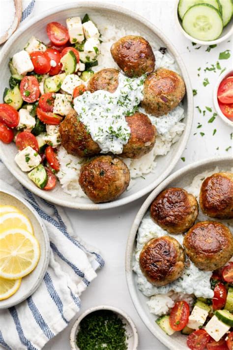 Healthy Greek Turkey Meatballs With Tzatziki Erin Lives Whole