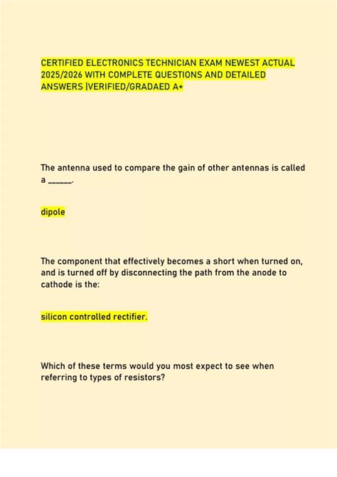 CERTIFIED ELECTRONICS TECHNICIAN EXAM NEWEST ACTUAL 2025/2026 WITH COMPLETE QUESTIONS AND