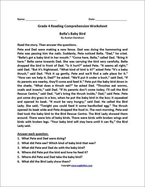 Comprehension Unseen Passages For Class 4 In English With Questions And Answers Worksheet