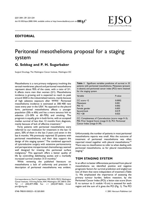 (PDF) Peritoneal mesothelioma proposal for a staging system