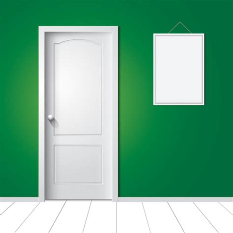 Premium Vector Door And Photo Frame On The Wall Vector Illustration