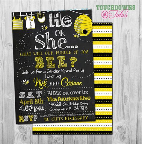 Bee Gender Reveal Invitation Printable What Will It Be Theme Etsy