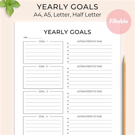 Yearly Goals Planner Printable Productivity Planner Goal Planner 2022