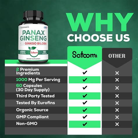 Suplemento De 1000 Mg De Panax Ginseng Y Ginkgo Biloba Rojo Coreano 60 Cápsulas Veganas Sin