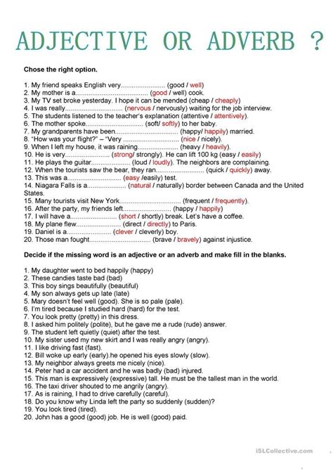 Adverb Or Adjective Worksheet