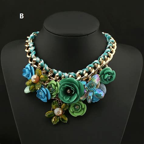 Colorful Big Flower Crystal Choker Statement Charming Necklace Gold Chain