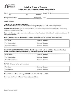 Fillable Online Ramapo Major Minor Declaration Form Ramapo Fax Email