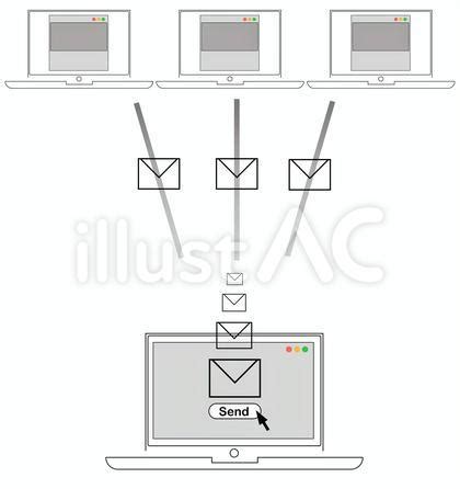 メールの一斉送信をするパソコンイラスト - No: 22658419｜無料イラスト・フリー素材なら「イラストAC」