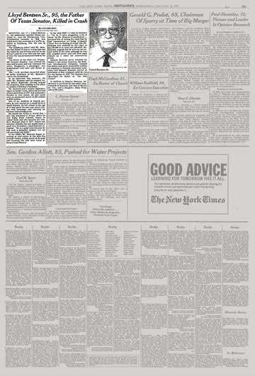 Lloyd Bentsen Sr., 95, the Father Of Texas Senator, Killed in Crash ...