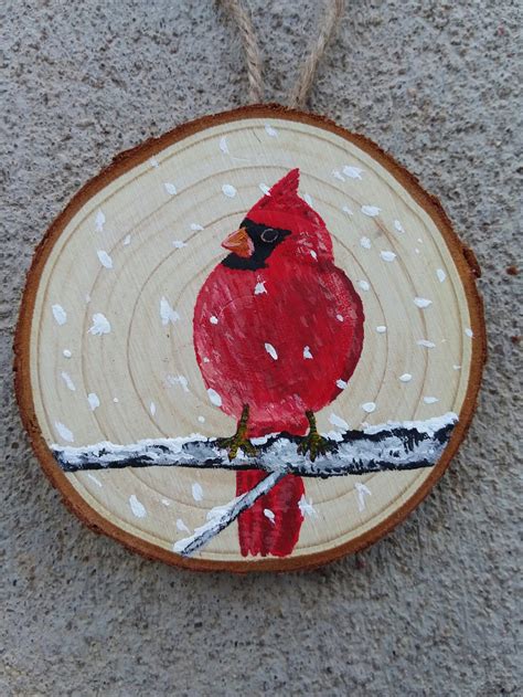 Wooden Handpainted Cardinal Christmas Ornament Etsy