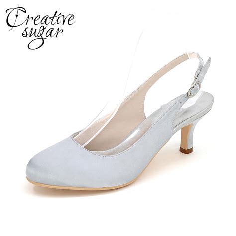 Creativesugar Lady Low Heel Slingback Satin Dress Shoes Concise Design 6cm Heels Mother Of