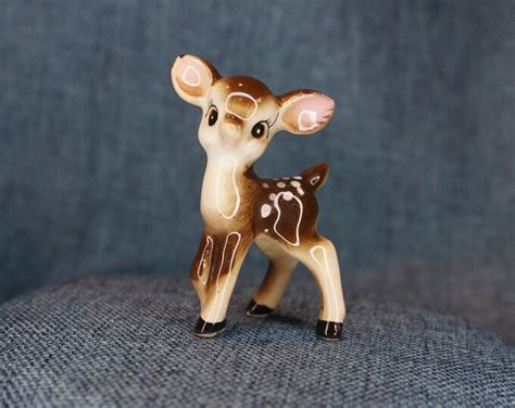 Miniature Fawn Figurine Playful Cartoon Ceramic Brown Baby Deer Figure