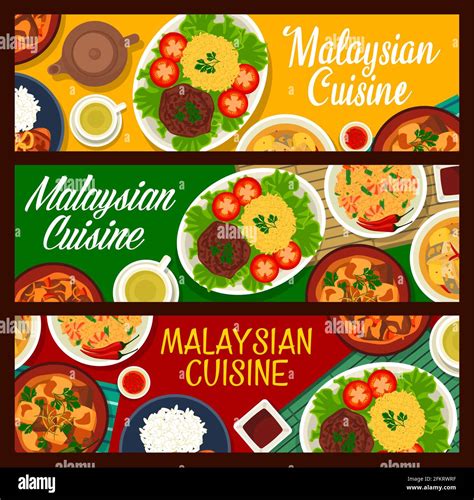 Malaysian Cuisine Food Dishes Asia Restaurant Menu Vector Banners Malaysian Traditional Food