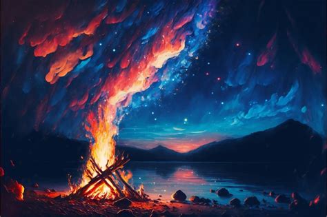 Premium Photo Fire Oil Painting Flames Digital Illustration Painting