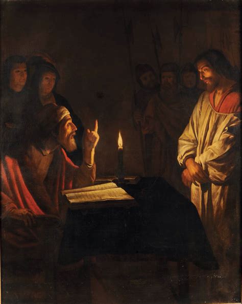 A Painting Of Jesus Holding A Lit Candle In Front Of A Man Sitting At A