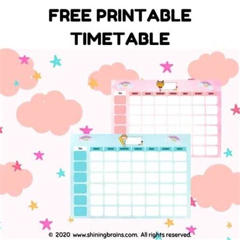 Timetable Chart Printable