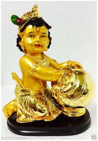 Buy Lord Baal Krishna Golden Statue With Pot / Thakur ji Statue Online ...