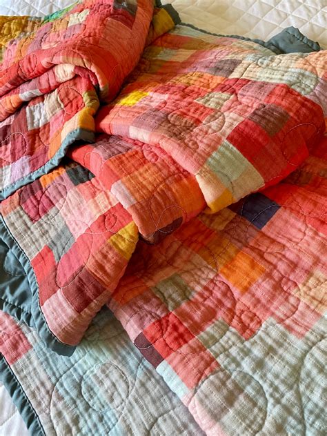 Handmade Double Gauze Modern Mosaic Whole Cloth Quilt Etsy