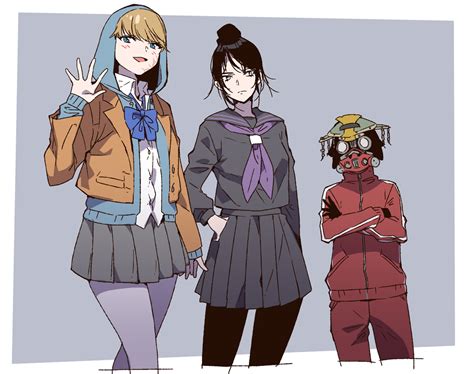 Safebooru 1other 2girls Adapted Costume Ambiguous Gender Apex Legends Black Gloves Black