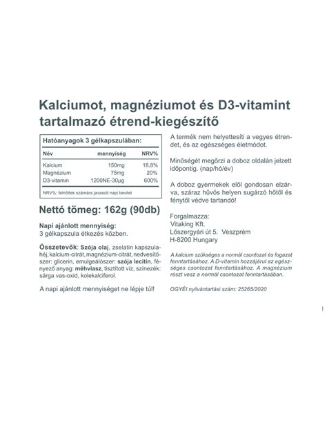 Vitaking Calcium Magn Zium Citr T D Kapszula Prevenci Patika