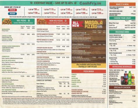 Dominos Pizza Menu Card With Prices In India Veg Pizza List