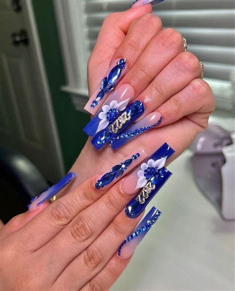 Pin By Chyna Blue On Nails Blue And Silver Nails Blue Prom Nails