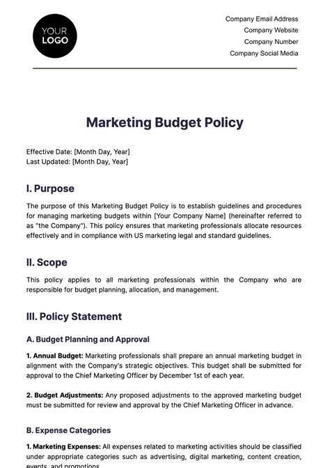 Free Marketing Budget Policy Template to Edit Online