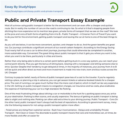 Public And Private Transport Essay Example Studyhippo