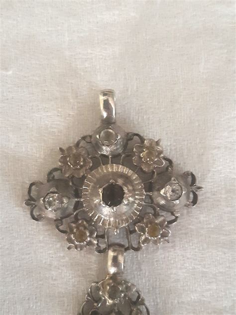 Proantic Croix De Saint lô Pendentif En Argent Avec Pierres XIXème