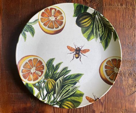 Oranges And Bees Dinner Platecitrus Fruit Art Platesdurable Microwave Safe Dishesdecoware